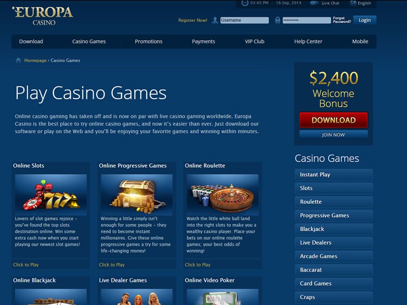 Главная страница Europa Casino